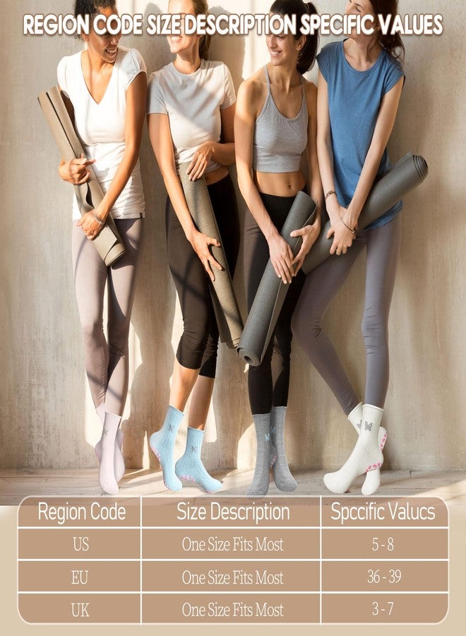 COARVXA 4 Pairs Cute Pilates Grip Socks for Women Butterfly Embroidery Non Slip Grip Socks for Yoga, Barre, Barefoot - Image 4